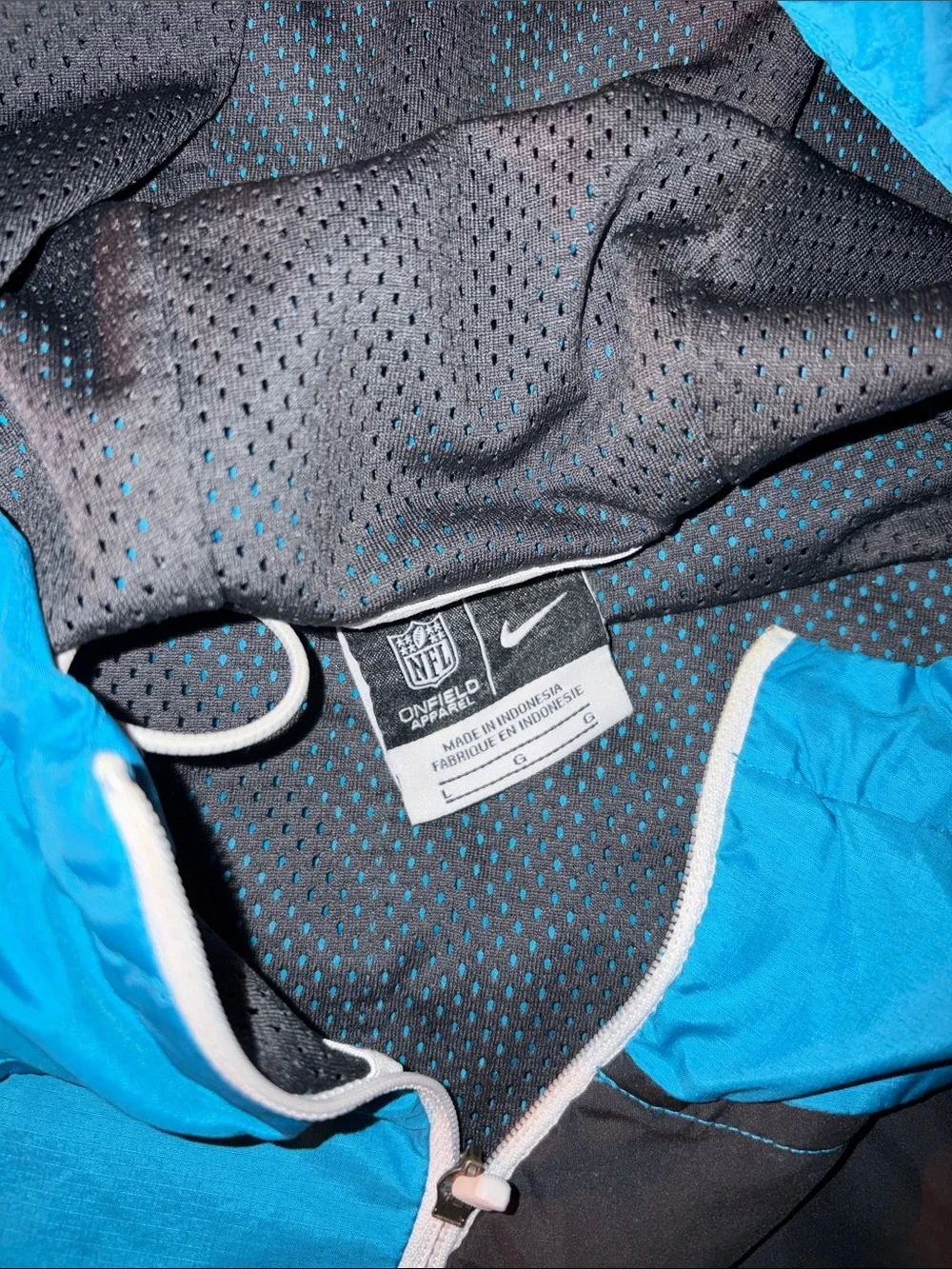 NFL carolina panthers Blue Hooded Windbreaker with Black Chest Pocket
